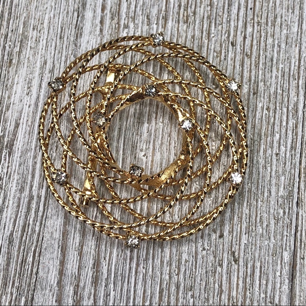 Vintage Circle Pin Overlapping Rope Rhinestone - Picture 6 of 10